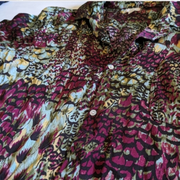 🖤❤️🩵 Anthropologie Tiny Postcard Viscose Rayon Short Sleeve Blouse, S - Picture 6 of 11